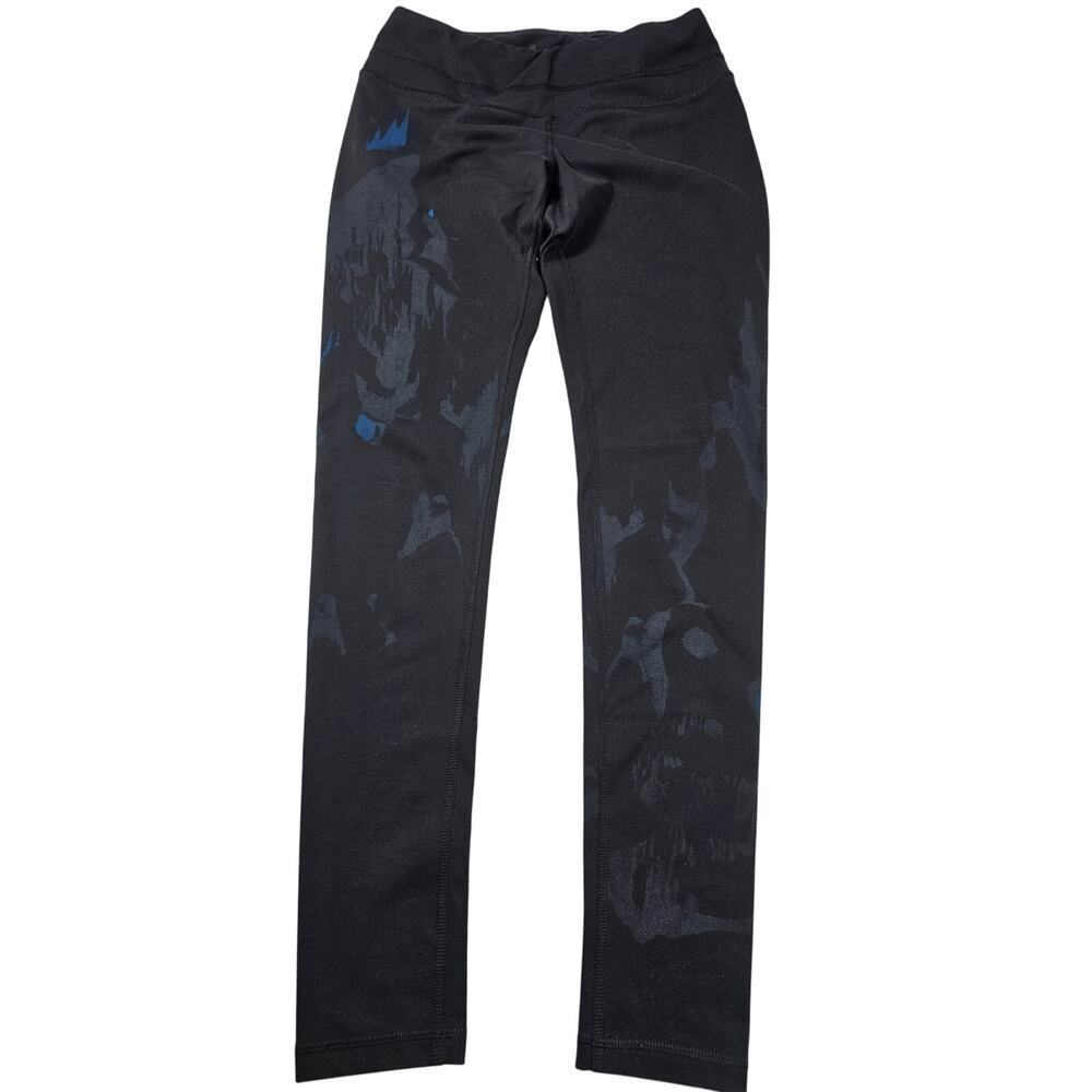 Lucy M black blue ink blot ankle full leg leggings active running yoga stretch